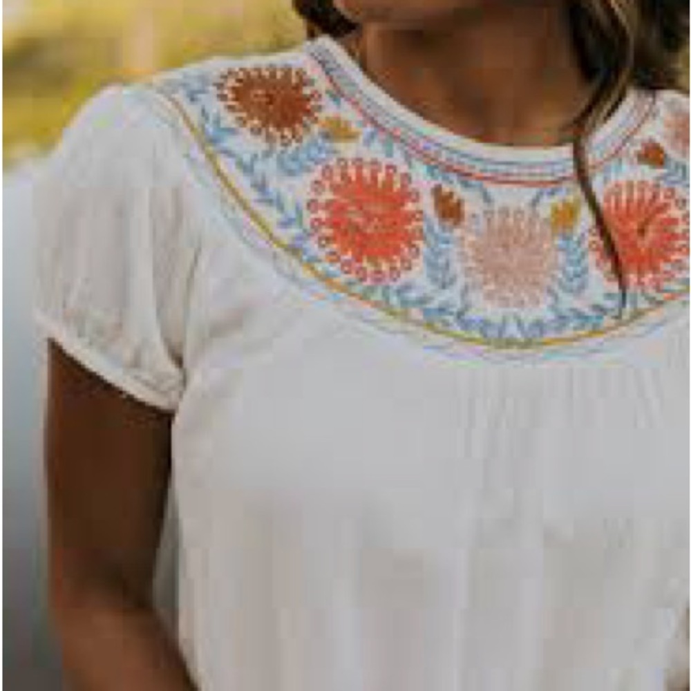 TMHL Cream Blouse with Multicolor Embroidered Yoke